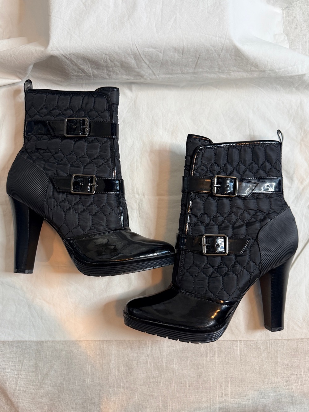 Calvin Klein Black Quilted Diamond Heeled Ankle Boots Size 7.5